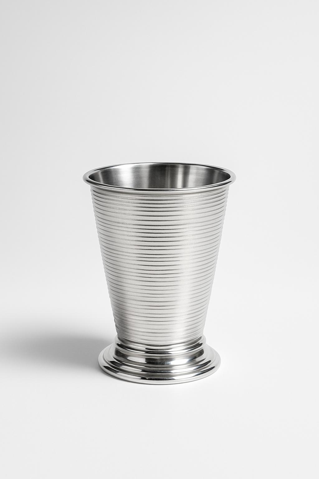 Küçük Boy Çizgili Gümüş Metal Bardak